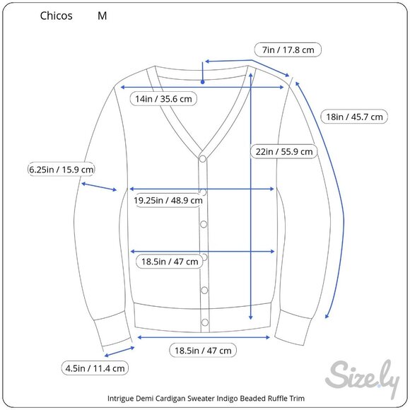 Chicos Intrigue Demi Cardigan Sweater Indigo Beaded Ruffle Trim Med - Picture 7 of 7